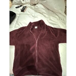 Victoria’s Secret PINK Sherpa Jacket Burgundy Red Teddy Full Zip Sherpa Coat, S